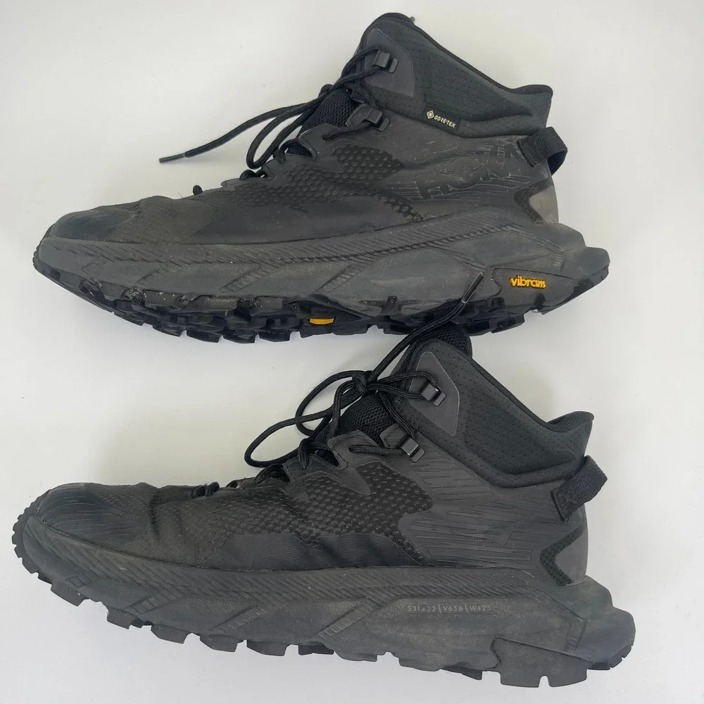 Hoka One One Trail Code GTX Hiking Boots Mens Size 10.5D Vibram Black Waterproof